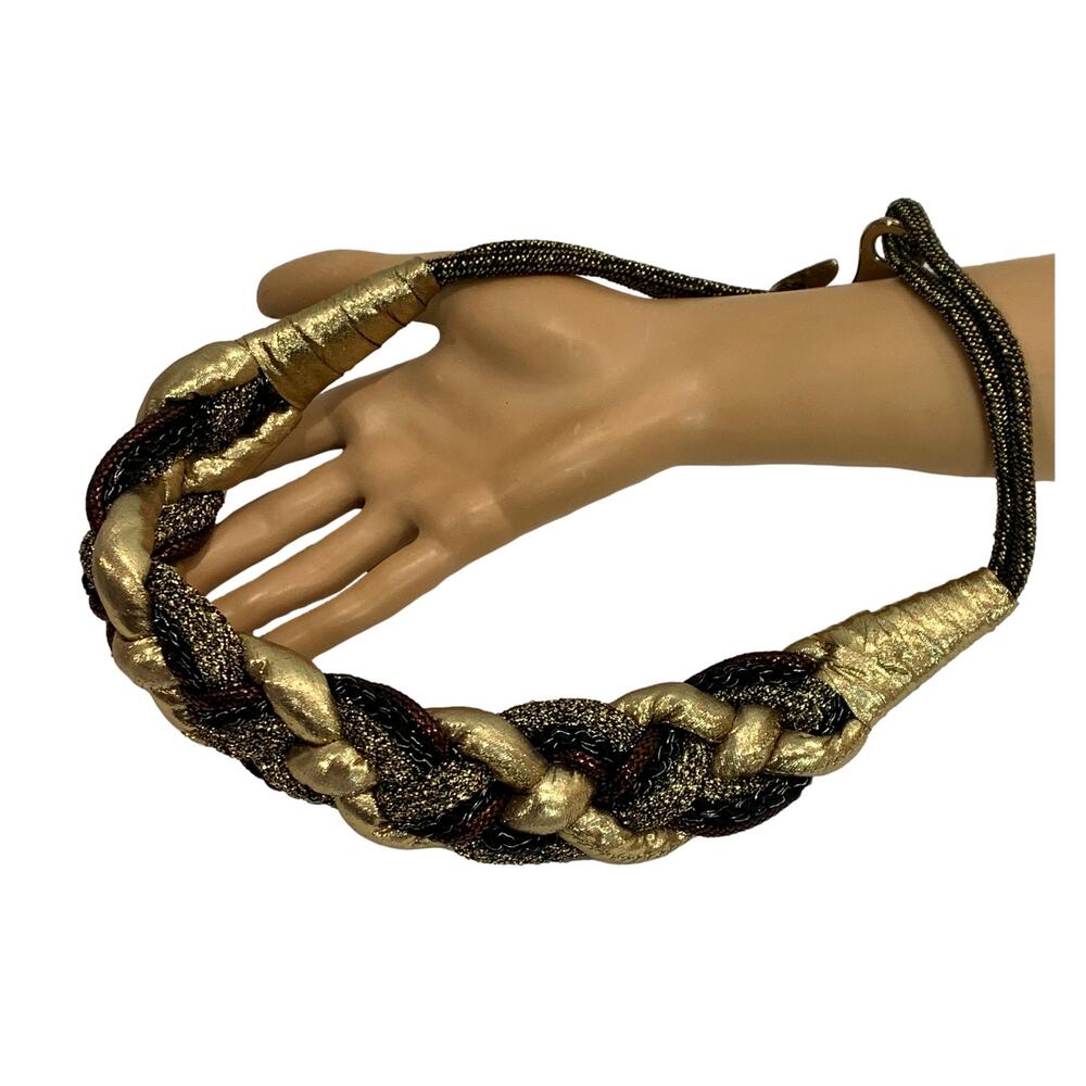 70s 80s Thick Braid Twisted Belt | Stretch Gold Copper & Black | Disco | S